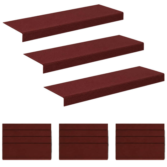 Stair Mats 15 pcs 65 x 21 x 4 cm Burgundy Polyester Rectangular