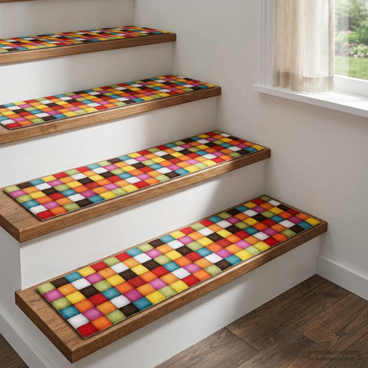 Stair Mats 15 pcs 76 x 20 cm Colourful Block Pattern Polyester