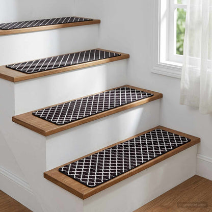 Stair Mats 15 pcs 76 x 20 cm Black and White Polyester