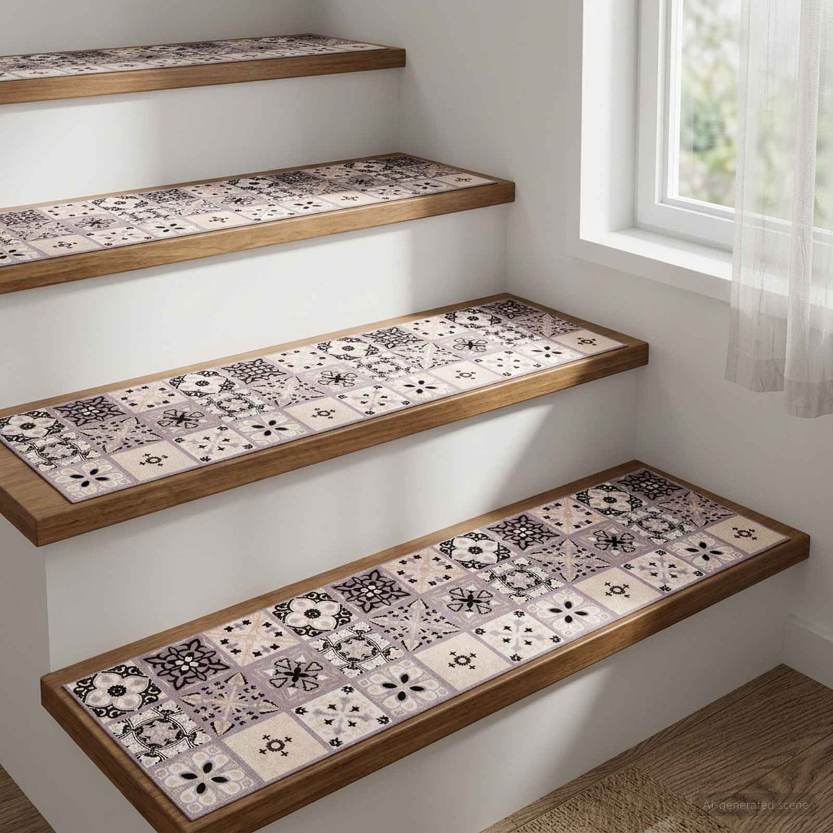 Stair Mats 15 pcs 76 x 20 cm Grey and Black Polyester