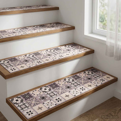 Stair Mats 15 pcs 76 x 20 cm Grey and Black Polyester