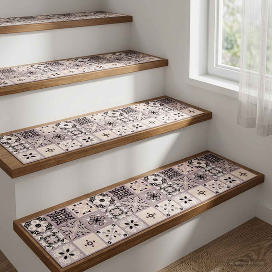 Stair Mats 15 pcs 76 x 20 cm Grey and Black Polyester