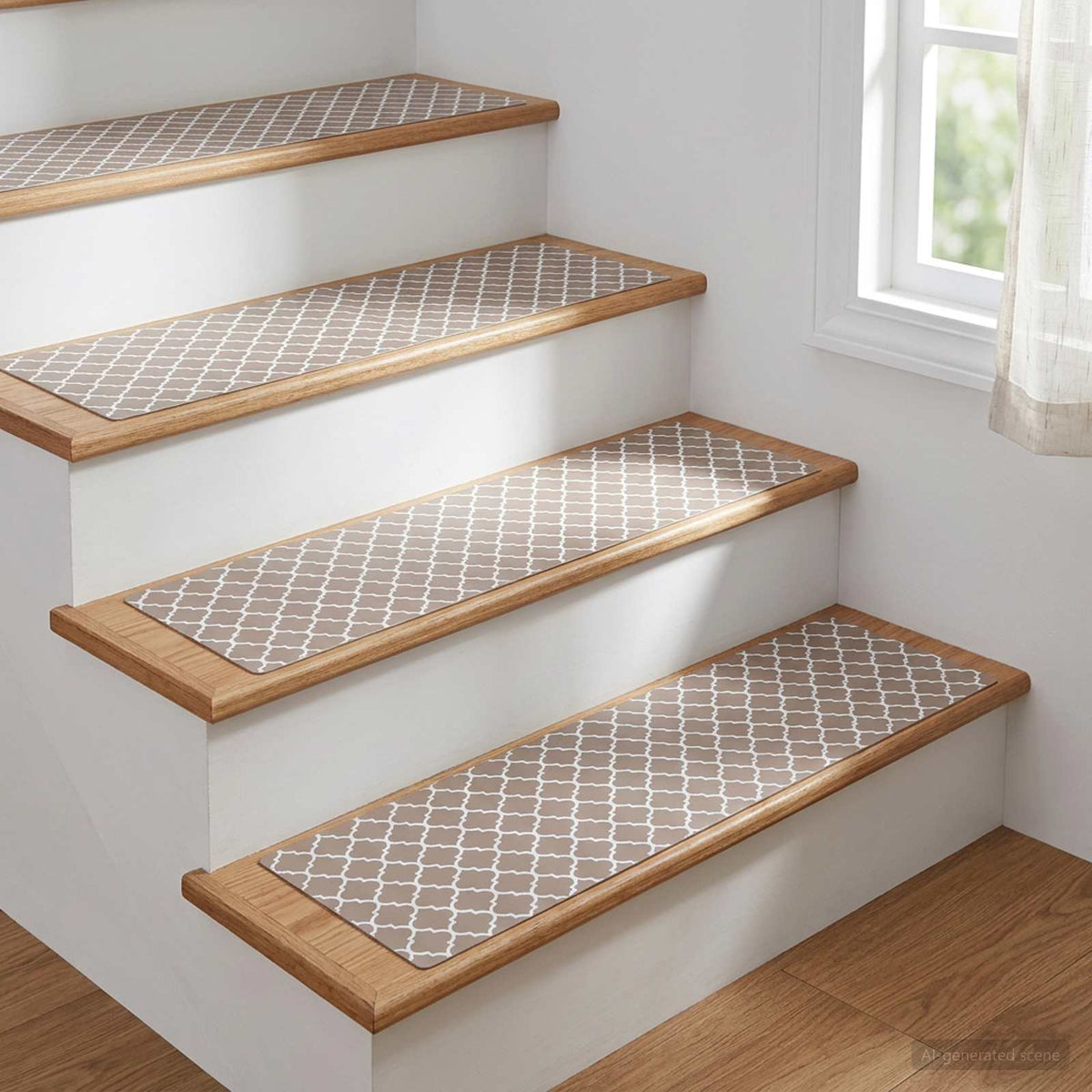 Stair Mats 15 pcs 76 x 20 cm Grey and White Polyester