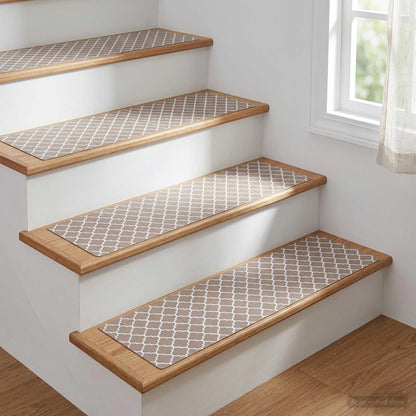 Stair Mats 15 pcs 76 x 20 cm Grey and White Polyester