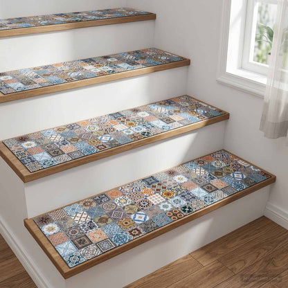 Stair Mats 15 pcs 76 x 20 cm Blue Polyester Rectangular