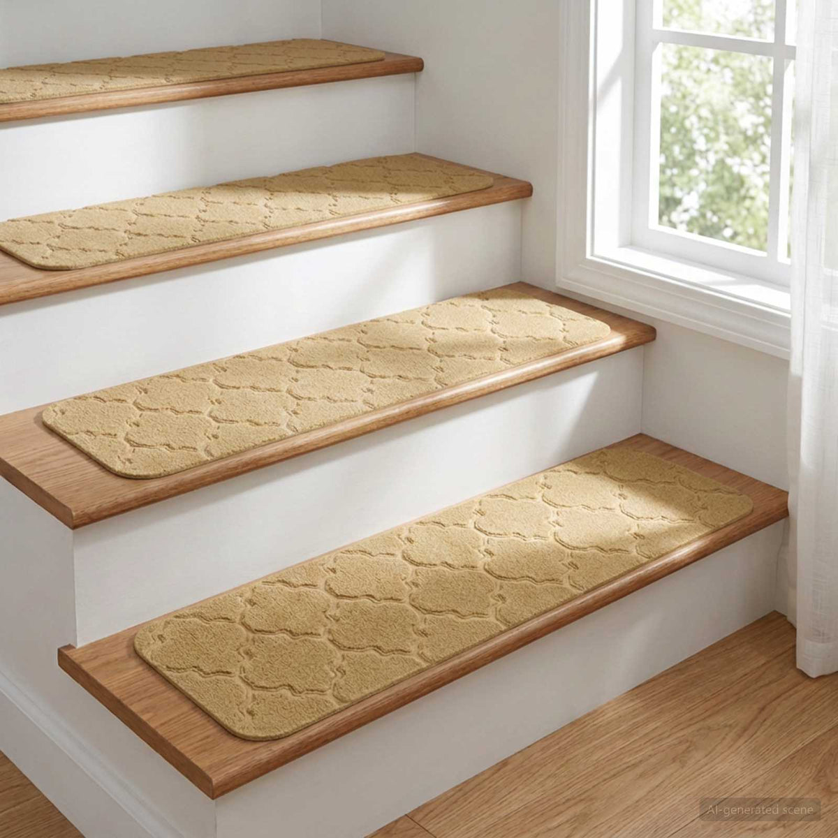 Stair Mats 15 pcs 76 x 20 cm Beige Polyester Rectangular