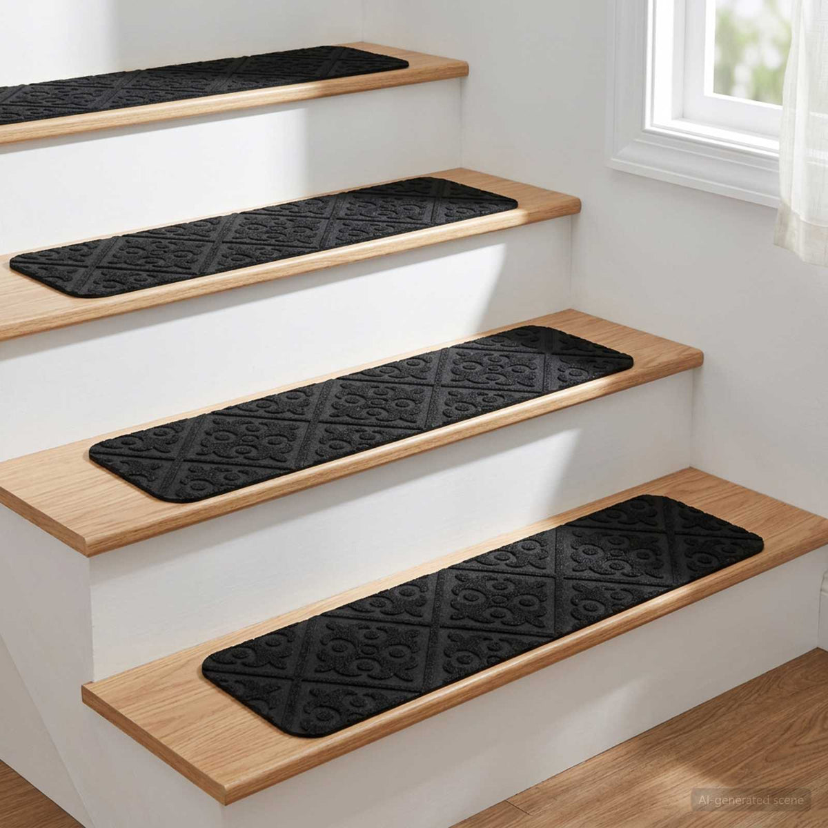 Stair Mats 15 pcs 76 x 20 cm Black Polyester Rectangular