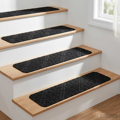 Stair Mats 15 pcs 76 x 20 cm Black Polyester Rectangular