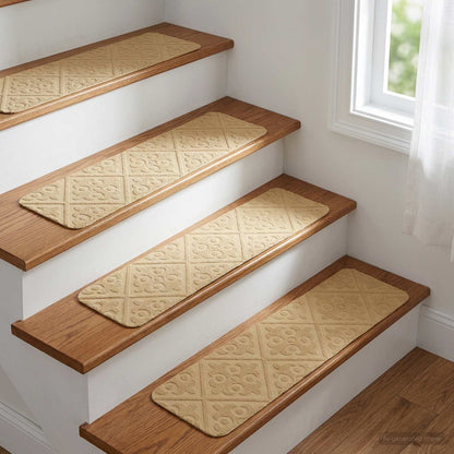 Stair Mats 15 pcs 76 x 20 cm Beige Polyester Rectangular