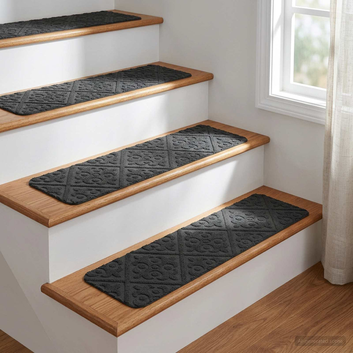 Stair Mats 15 pcs 76 x 20 cm Dark Grey Polyester Rectangular