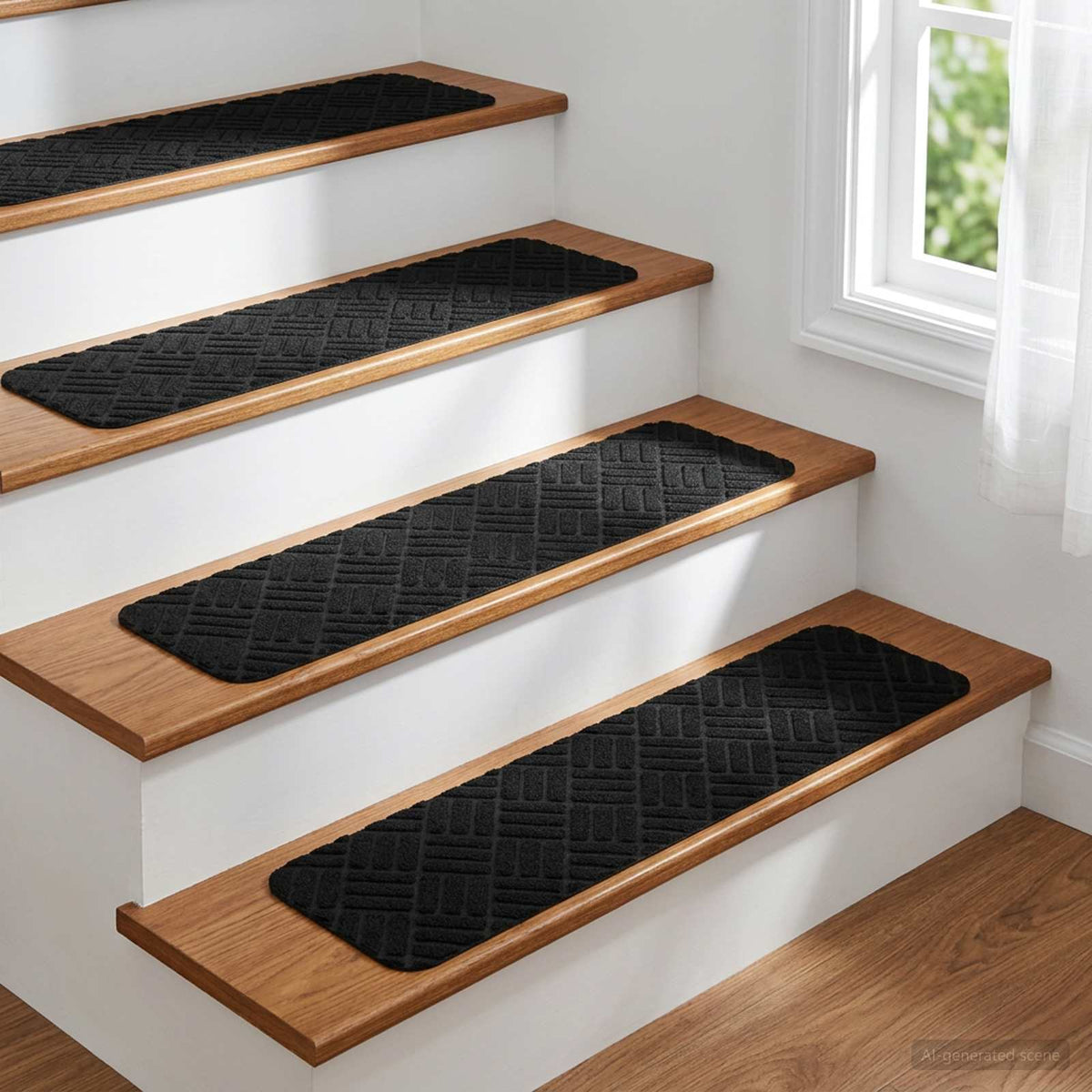 Stair Mats 15 pcs 76 x 20 cm Black Polyester Rectangular