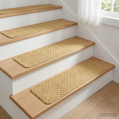 Stair Mats 15 pcs 76 x 20 cm Beige Polyester Rectangular