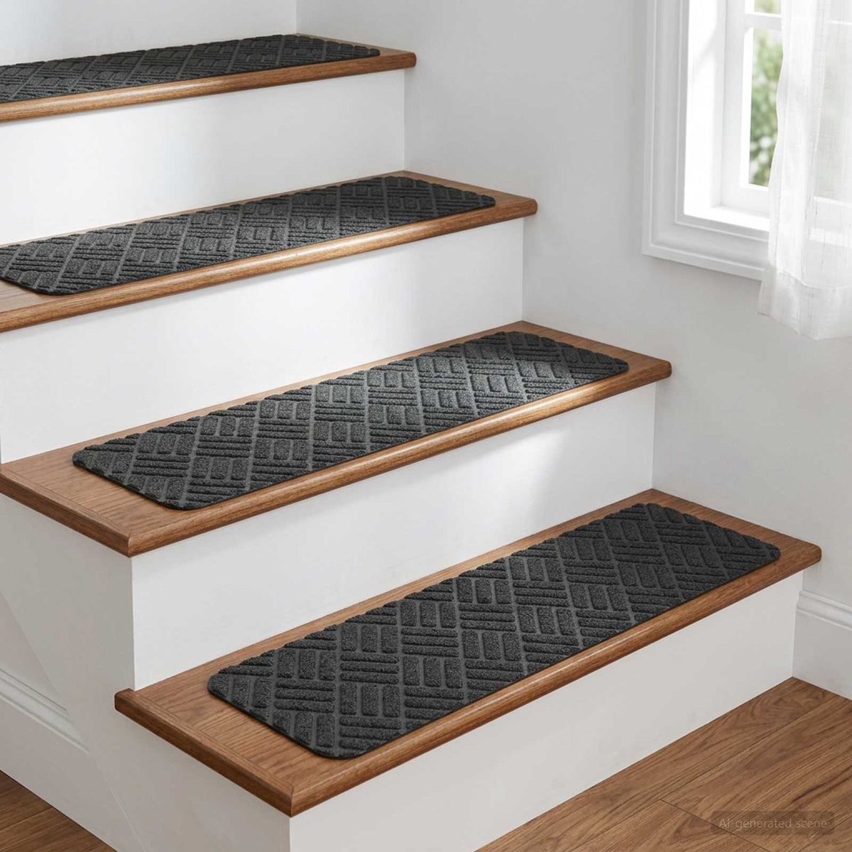 Stair Mats 15 pcs 76 x 20 cm Dark Grey Polyester Rectangular