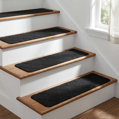 Stair Mats 15 pcs 76 x 20 cm Black Polyester Rectangular