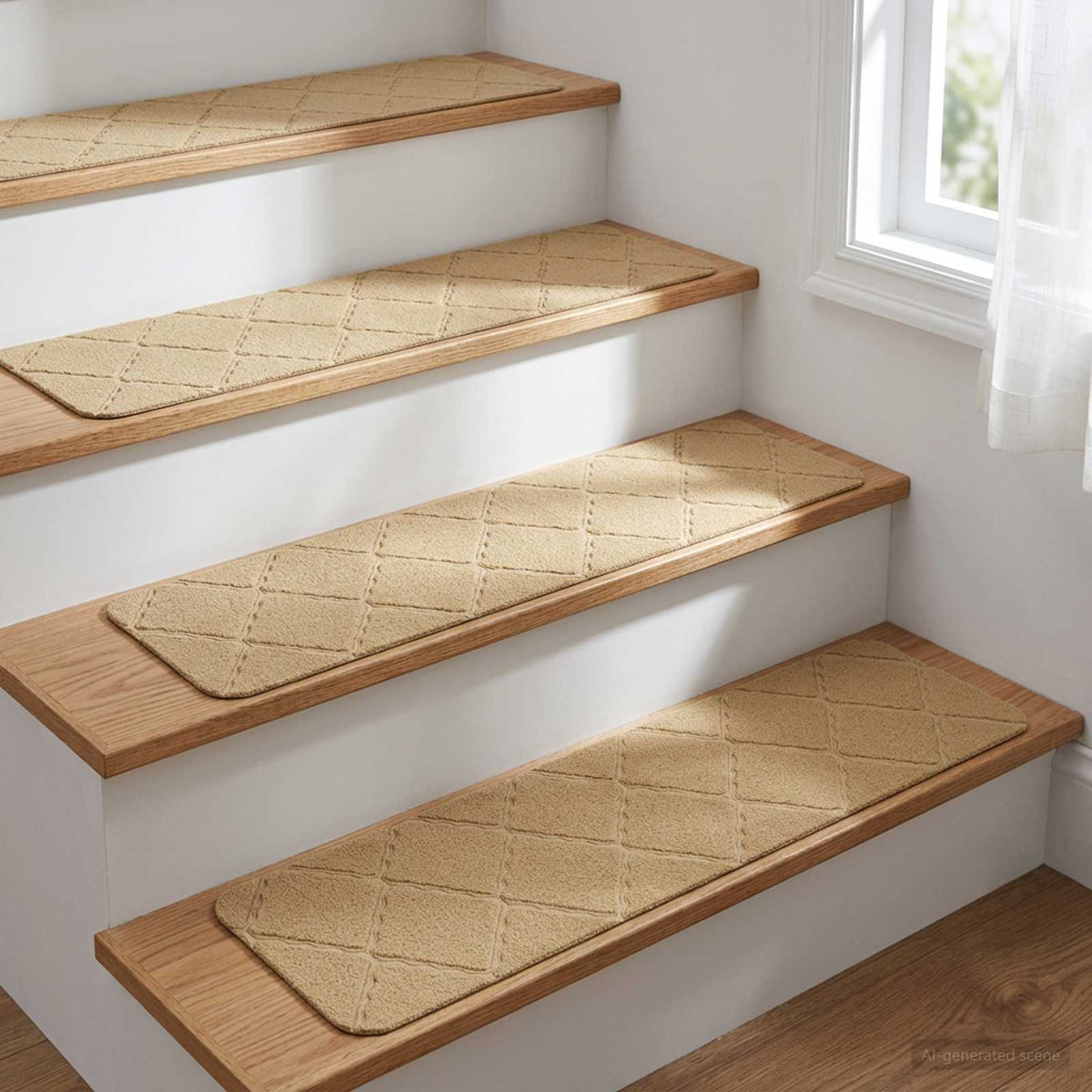 Stair Mats 15 pcs 76 x 20 cm Beige Polyester Rectangular