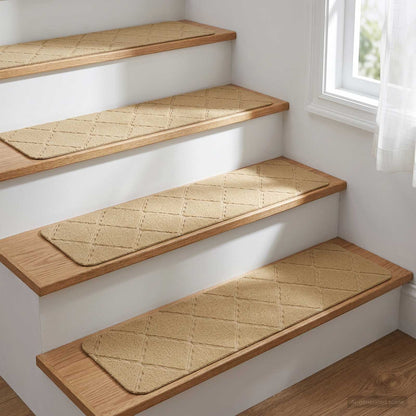 Stair Mats 15 pcs 76 x 20 cm Beige Polyester Rectangular