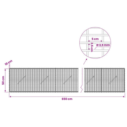 Gabion with 3.5 mm Wire and 5x2.5 cm Mesh 650x10x50 cm