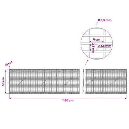 Gabion with 3.5 mm Wire and 5x2.5 cm Mesh 1150x10x50 cm