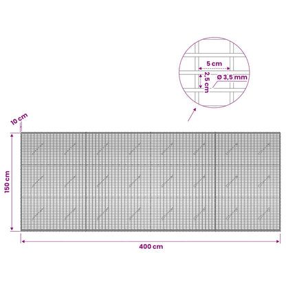 Gabion with 3.5 mm Wire and 5x2.5 cm Mesh 400x10x150 cm
