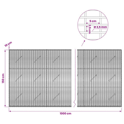 Gabion with 3.5 mm Wire and 5x2.5 cm Mesh 1000x10x150 cm