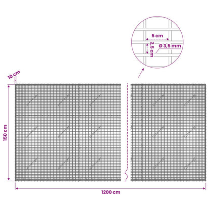 Gabion with 3.5 mm Wire and 5x2.5 cm Mesh 1200x10x150 cm