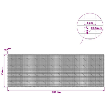 Gabion with 3.5 mm Wire and 5x2.5 cm Mesh 600x10x200 cm
