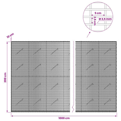 Gabion with 3.5 mm Wire and 5x2.5 cm Mesh 1000x10x200 cm