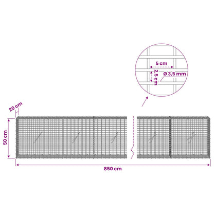 Gabion with 3.5 mm Wire and 5x2.5 cm Mesh 850x20x50 cm