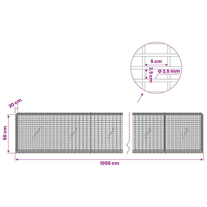 Gabion with 3.5 mm Wire and 5x2.5 cm Mesh 1050x20x50 cm