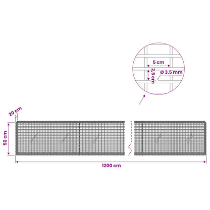 Gabion with 3.5 mm Wire and 5x2.5 cm Mesh 1200x20x50 cm