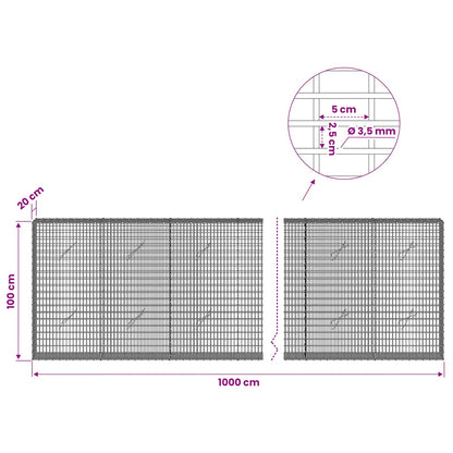 Gabion with 3.5 mm Wire and 5x2.5 cm Mesh 1000x20x100 cm