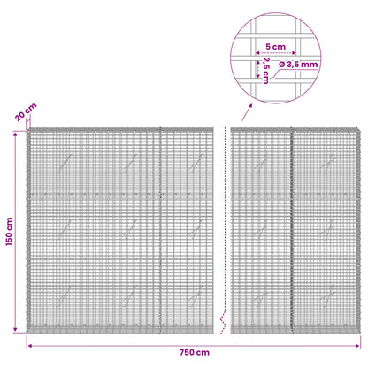 Gabion with 3.5 mm Wire and 5x2.5 cm Mesh 750x20x150 cm