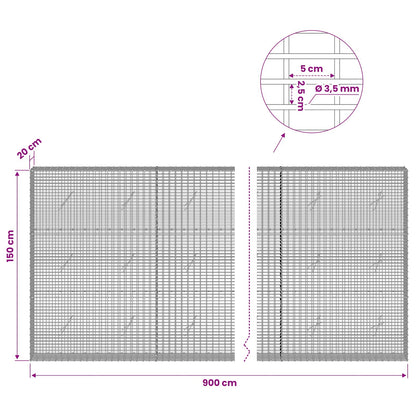 Gabion with 3.5 mm Wire and 5x2.5 cm Mesh 900x20x150 cm