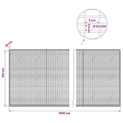 Gabion with 3.5 mm Wire and 5x2.5 cm Mesh 1000x20x150 cm