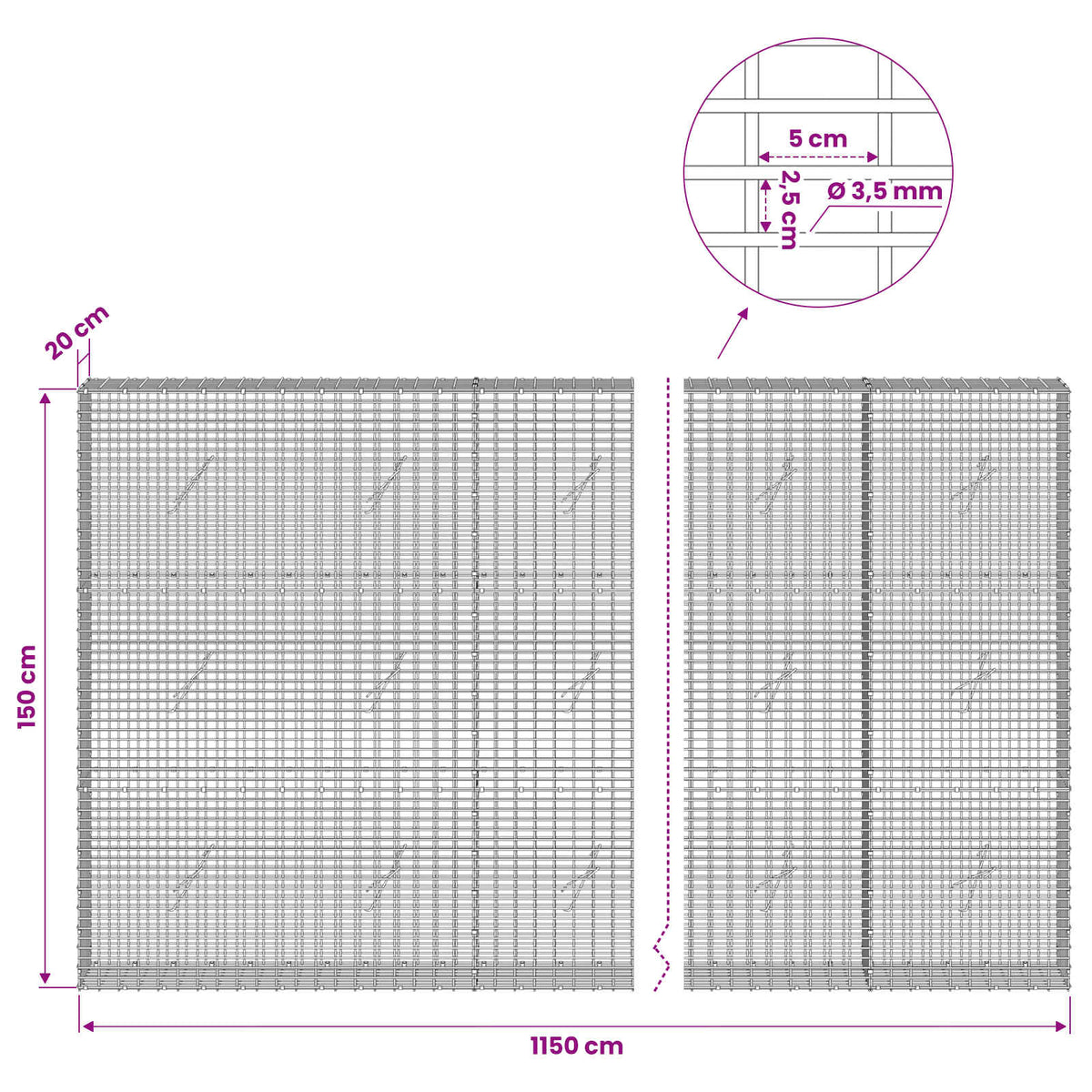 Gabion with 3.5 mm Wire and 5x2.5 cm Mesh 1150x20x150 cm