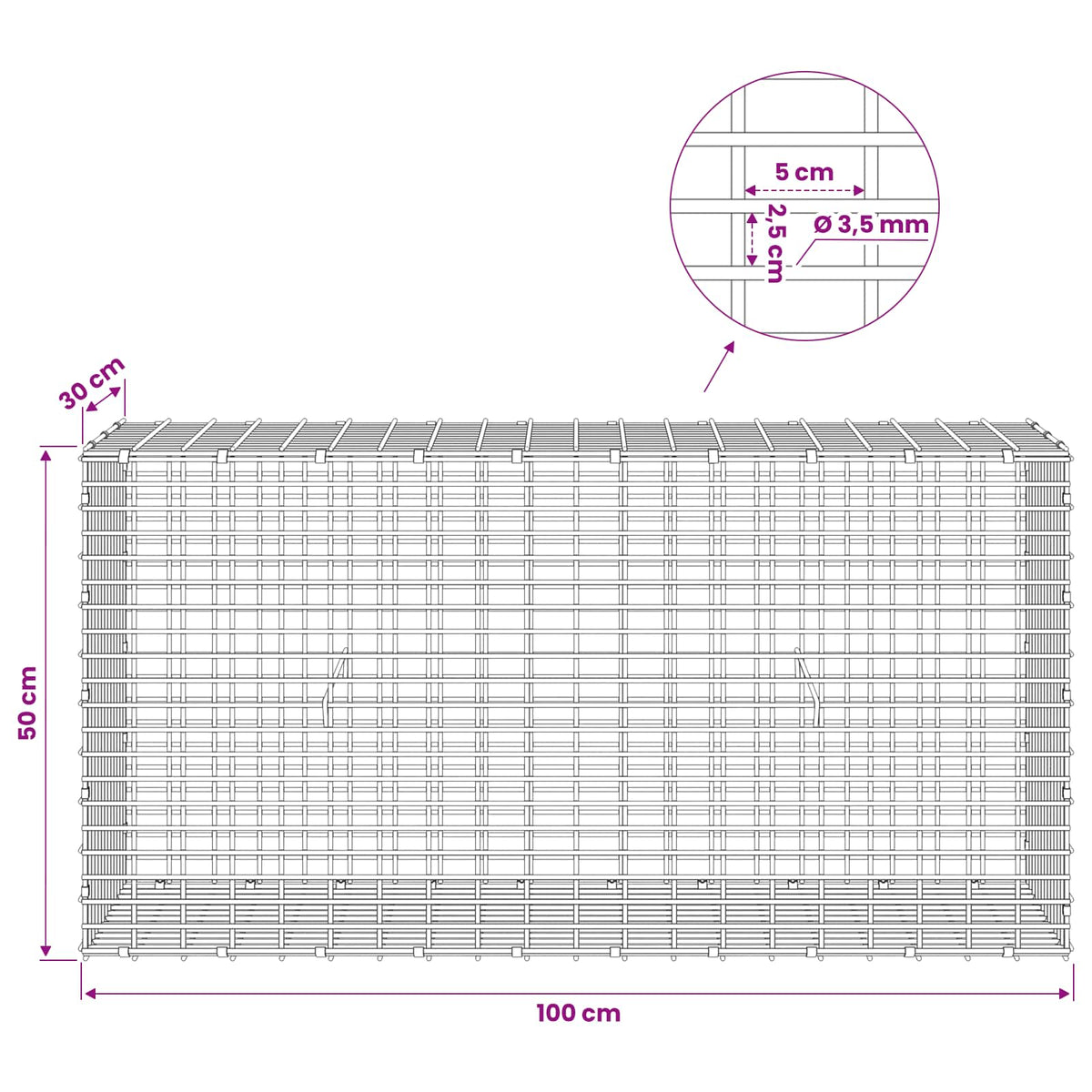Gabion with 3.5 mm Wire and 5x2.5 cm Mesh 100x30x50 cm