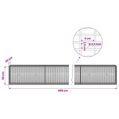 Gabion with 3.5 mm Wire and 5x2.5 cm Mesh 400x30x50 cm