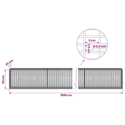 Gabion with 3.5 mm Wire and 5x2.5 cm Mesh 1000x30x50 cm