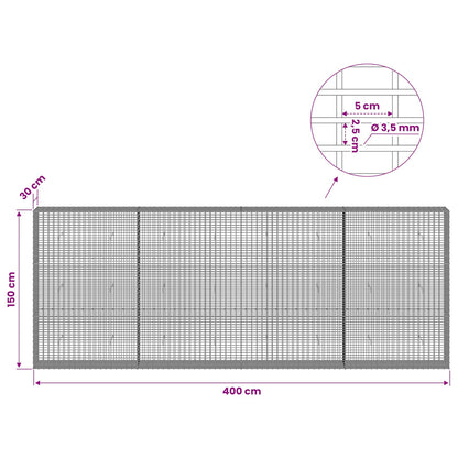 Gabion with 3.5 mm Wire and 5x2.5 cm Mesh 400x30x150 cm