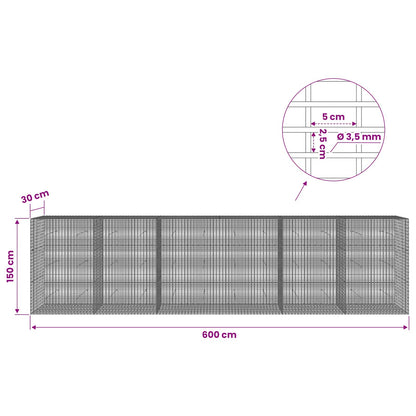Gabion with 3.5 mm Wire and 5x2.5 cm Mesh 600x30x150 cm