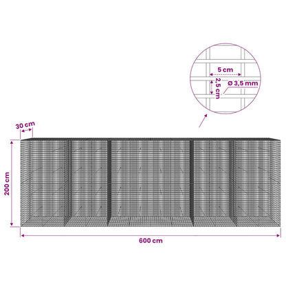 Gabion with 3.5 mm Wire and 5x2.5 cm Mesh 600x30x200 cm