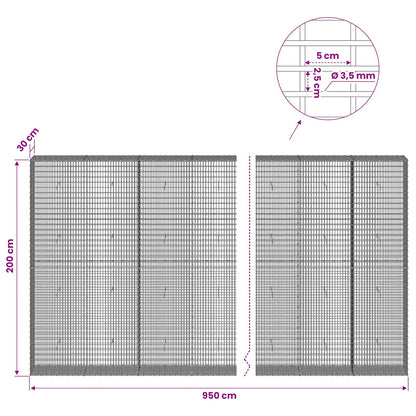Gabion with 3.5 mm Wire and 5x2.5 cm Mesh 950x30x200 cm