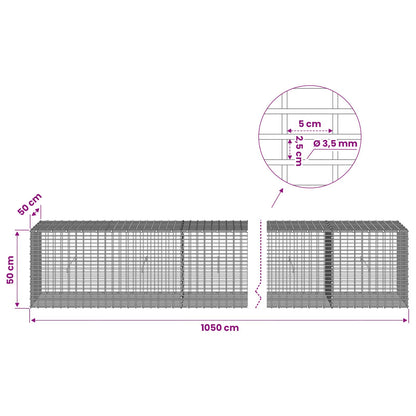 Gabion with 3.5 mm Wire and 5x2.5 cm Mesh 1050x50x50 cm