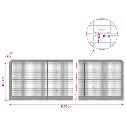 Gabion with 3.5 mm Wire and 5x2.5 cm Mesh 1200x50x100 cm