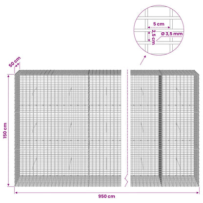 Gabion with 3.5 mm Wire and 5x2.5 cm Mesh 950x50x150 cm