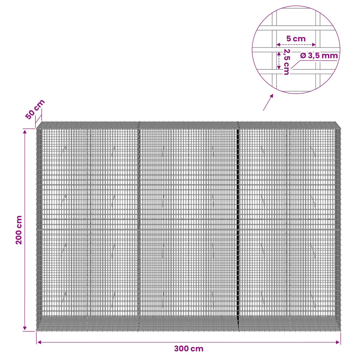 Gabion with 3.5 mm Wire and 5x2.5 cm Mesh 300x50x200 cm