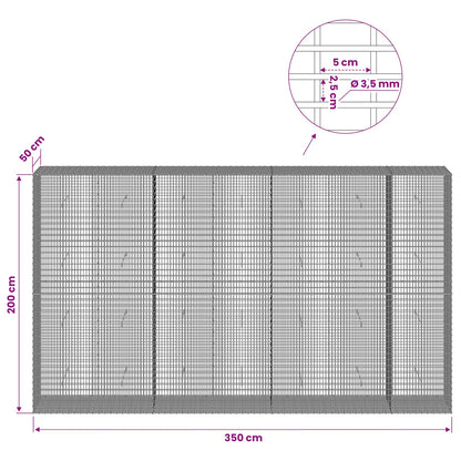 Gabion with 3.5 mm Wire and 5x2.5 cm Mesh 350x50x200 cm