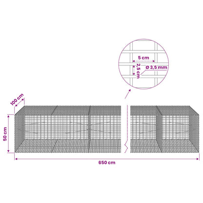 Gabion with 3.5 mm Wire and 5x2.5 cm Mesh 650x100x50 cm