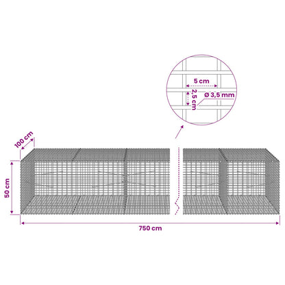 Gabion with 3.5 mm Wire and 5x2.5 cm Mesh 750x100x50 cm