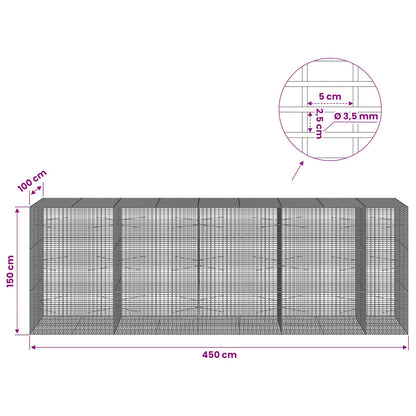 Gabion with 3.5 mm Wire and 5x2.5 cm Mesh 450x100x150 cm